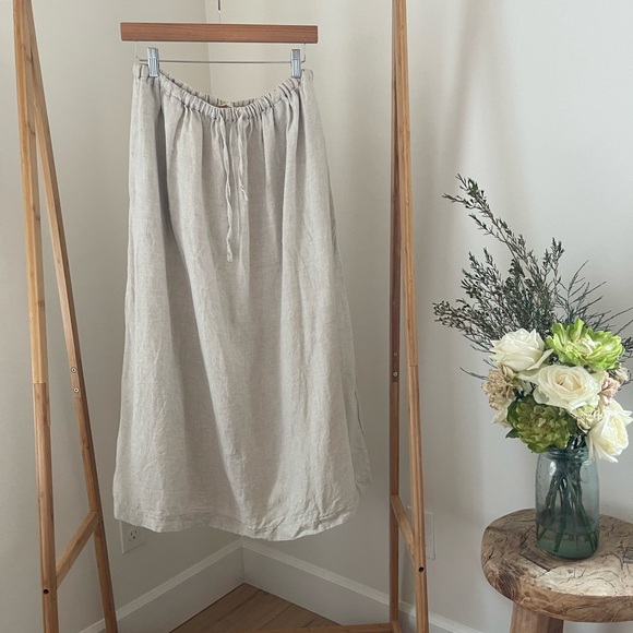 Gillian Stevens Dresses & Skirts - Gillian Stevens Linen Midi Skirt Size 3 Large Beige Neutral A-line Minimal